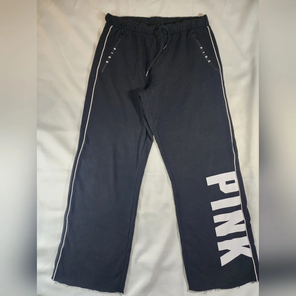 Pink Victoria Secret boyfriend pants black & white contrast logo Lg - Picture 9 of 9